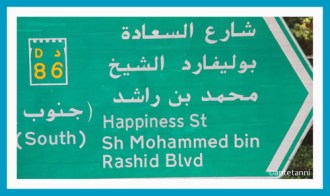 Dubai, Strassenschild, Happiness St, antetanni